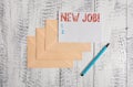 Text sign showing New Job. Conceptual photo recently having paid position of regular employment Three envelopes marker