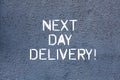 Text sign showing Next Day Delivery. Conceptual photo service allows you have goods delivered day after order Brick Wall Royalty Free Stock Photo