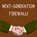 Text sign showing Next Generation Firewall. Conceptual photo combining firewall with other network filtering Businessmen