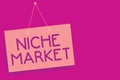 Text sign showing Niche Market. Conceptual photo Subset of the market on which specific product is focused Pink board wall message