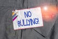 Text sign showing No Bullying. Conceptual photo stop aggressive behavior among children power imbalance Writing equipment and