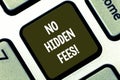 Text sign showing No Hidden Fees. Conceptual photo Tagged price is the one that you pay not additional payments Keyboard