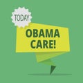 Text sign showing Obama Care. Conceptual photo Government Program of Insurance System Patient Protection.