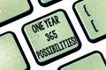 Text sign showing One Year 365 Possibilities. Conceptual photo Fresh new start Opportunities Motivation Keyboard key