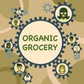 Text sign showing Organic Grocery. Business concept market with foods grown without the use of fertilizers Colleagues