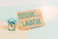 Text sign showing Outsourced Labor. Conceptual photo jobs handled or getting done by external workforce Mini size alarm
