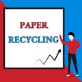 Text sign showing Paper Recycling. Conceptual photo Using the waste papers in a new way by recycling them View young man