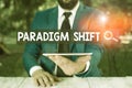 Text sign showing Paradigm Shift. Conceptual photo fundamental change in approach or underlying assumptions Businessman Royalty Free Stock Photo