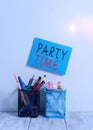 Text sign showing Party Time. Conceptual photo the right moment to celebrate and have fun in social event Blue Sticky Royalty Free Stock Photo