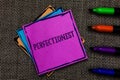 Text sign showing Perfectionist. Conceptual photo Person who wants everything to be perfect Highest standards Multiple colour stic Royalty Free Stock Photo