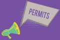 Text sign showing Permits. Conceptual photo Officially allow someone to do something Permission Legal documents