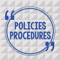 Text sign showing Policies Procedures. Conceptual photo Influence Major Decisions and Actions Rules Guidelines