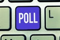 Text sign showing Poll. Conceptual photo Record of the number of votes cast in an election Process of voting