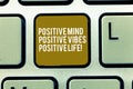 Text sign showing Positive Mind Positive Vibes Positive Life. Conceptual photo Motivation inspiration to live Keyboard Royalty Free Stock Photo