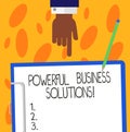 Text sign showing Powerful Business Solutions. Conceptual photo ideas used to help a company achieve its goals Hu Royalty Free Stock Photo