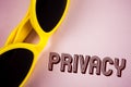 Text sign showing Privacy. Conceptual photo Right to keep personal matters and information as a secret written on Plain Pink backg