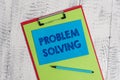 Text sign showing Problem Solving. Conceptual photo process of finding solutions to difficult or complex issues Colored Royalty Free Stock Photo