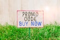 Text sign showing Promo Code Buy Now. Conceptual photo Giving great discount by entering special words Crumpled paper