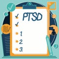 Text sign showing Ptsd. Word Written on Post Traumatic Stress Disorder Mental Illness Trauma Fear Depression Clipboard Royalty Free Stock Photo