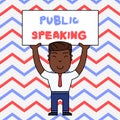 Text sign showing Public Speaking. Conceptual photo talking showing stage in subject Conference Presentation Smiling Man Royalty Free Stock Photo