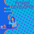 Text sign showing Python Developer. Business overview responsible for writing serverside web application logic Woman Royalty Free Stock Photo
