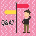 Text sign showing Q And A Question. Conceptual photo in which demonstrating asks questions and other answer them Man