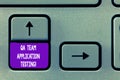 Text sign showing Qa Team Application Testing. Conceptual photo Question and answers making software test Keyboard key Royalty Free Stock Photo