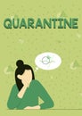Text caption presenting Quarantine. Business idea restraint upon the activities of person or the transport of goods