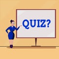 Text sign showing Quiz Question. Conceptual photo test of knowledge as competition between individuals or teams Female