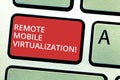 Text sign showing Remote Mobile Virtualization. Conceptual photo can remotely control an Android virtual machine