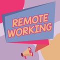 Text sign showing Remote Working. Internet Concept style that allows professionals to work outside of an office
