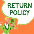 Text sign showing Return Policy. Business overview Tax Reimbursement Retail Terms and Conditions on Purchase Female Royalty Free Stock Photo