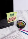 Text sign showing 2019 Review. Conceptual photo remembering past year events main actions or good shows Note paper taped