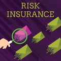 Text sign showing Risk Insurance. Conceptual photo The possibility of Loss Damage against the liability coverage