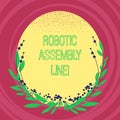 Text sign showing Robotic Assembly Line. Conceptual photo use to increase production speed and consistency Blank Color Oval Shape