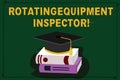Text sign showing Rotating Equipment Inspector. Conceptual photo check and inspect oil and gas equipment Color