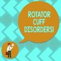 Text sign showing Rotator Cuff Disorders. Conceptual photo tissues in the shoulder get irritated or damaged Man in