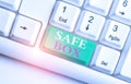Text sign showing Safe Box. Conceptual photo A small structure where you can keep important or valuable things White pc