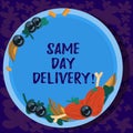 Text sign showing Same Day Delivery. Conceptual photo order will leave our warehouse Same date you ordered Hand Drawn Royalty Free Stock Photo