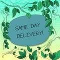 Text sign showing Same Day Delivery. Conceptual photo order will leave our warehouse Same date you ordered Tree Branches Royalty Free Stock Photo