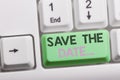 Text sign showing Save The Date. Conceptual photo Organizing events well make day special event organizers White pc