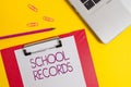 Text sign showing School Records. Conceptual photo Information that is kept about a child at school Biography Slim Royalty Free Stock Photo