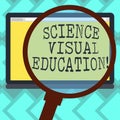 Text sign showing Science Visual Education. Conceptual photo Use infographic to understand ideas and concepts Magnifying