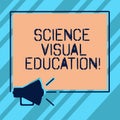 Text sign showing Science Visual Education. Conceptual photo Use infographic to understand ideas and concepts Megaphone