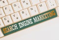 Text sign showing Search Engine Marketing. Conceptual photo promote Website visibility on searched result pages White pc