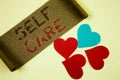 Text sign showing Self Care. Conceptual photo Protection you give to yourself Individual control checking Concept For Information Royalty Free Stock Photo