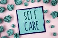 Text sign showing Self Care. Conceptual photo Protection you give to yourself Individual control checking. Concept For Information Royalty Free Stock Photo