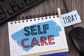 Text sign showing Self Care. Conceptual photo Protection you give to yourself Individual control checking. Concept For Information Royalty Free Stock Photo
