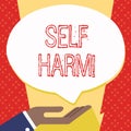 Text sign showing Self Harm. Conceptual photo deliberate injury typically analysisifestation psychological Palm Up in