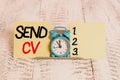 Text sign showing Send Cv. Conceptual photo pass resume to identify the skills or talents specific to the job Mini blue